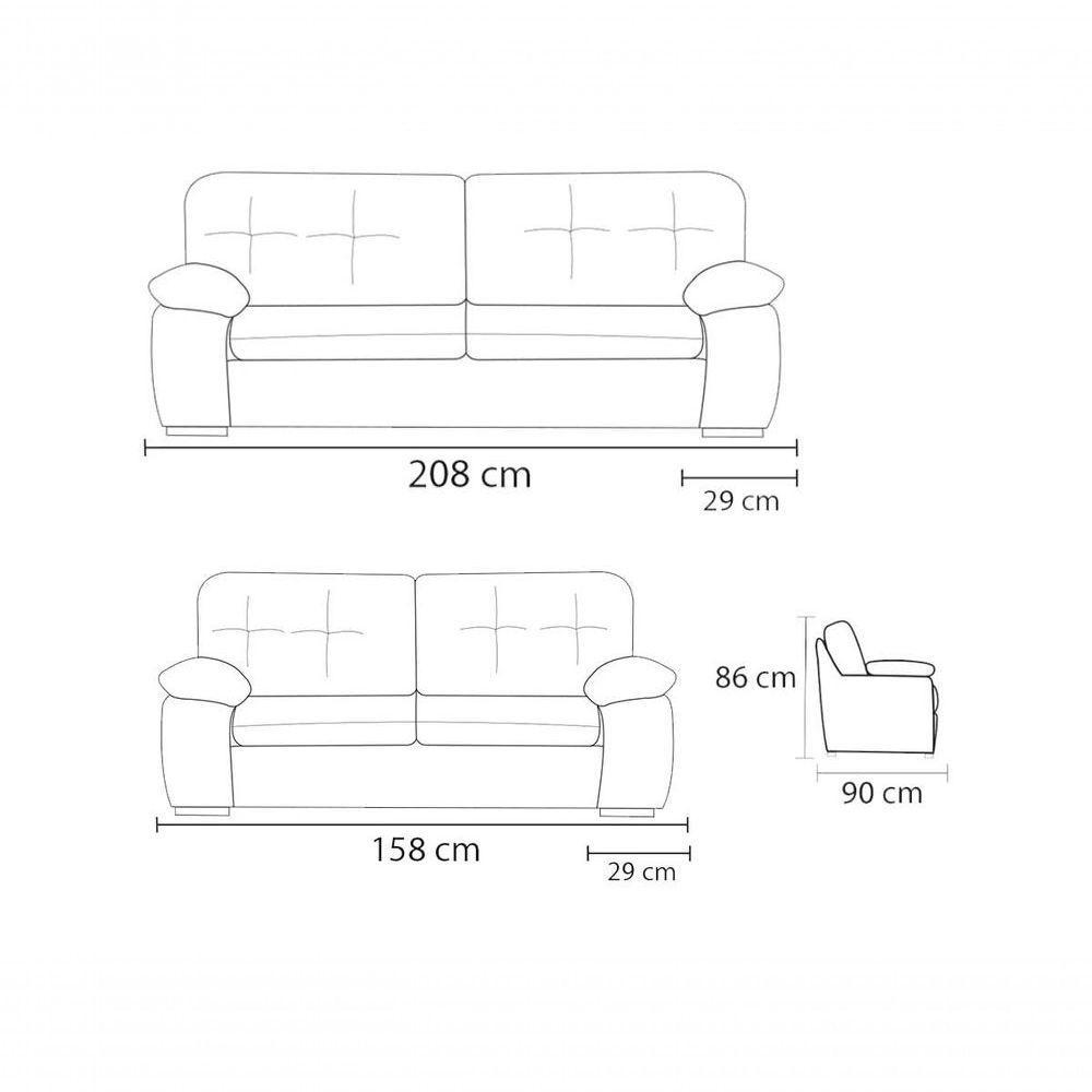 Conjunto Sofá De Couro Marselha 3 E 2 Lugares Preto Pigmentado - Mempra - 9