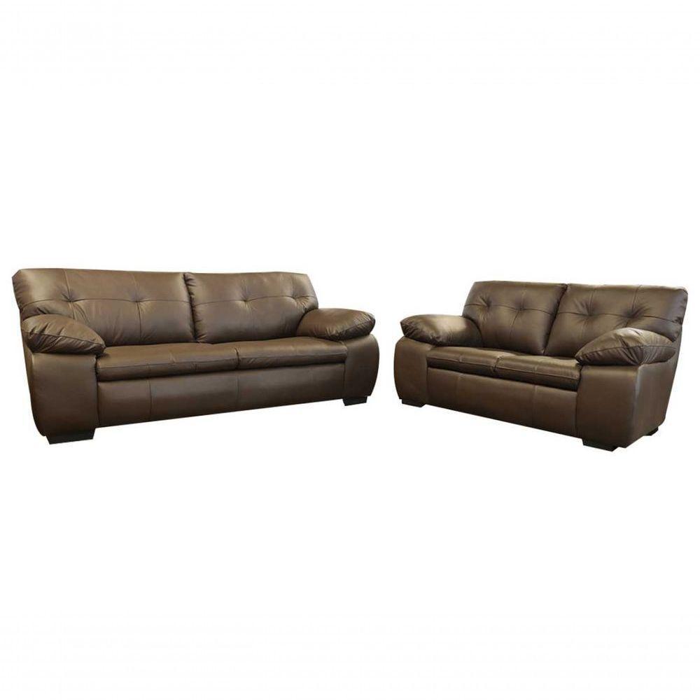 Conjunto Sofá De Couro Marselha 3 E 2 Lugares Marrom Pigmentado - Mempra - 1
