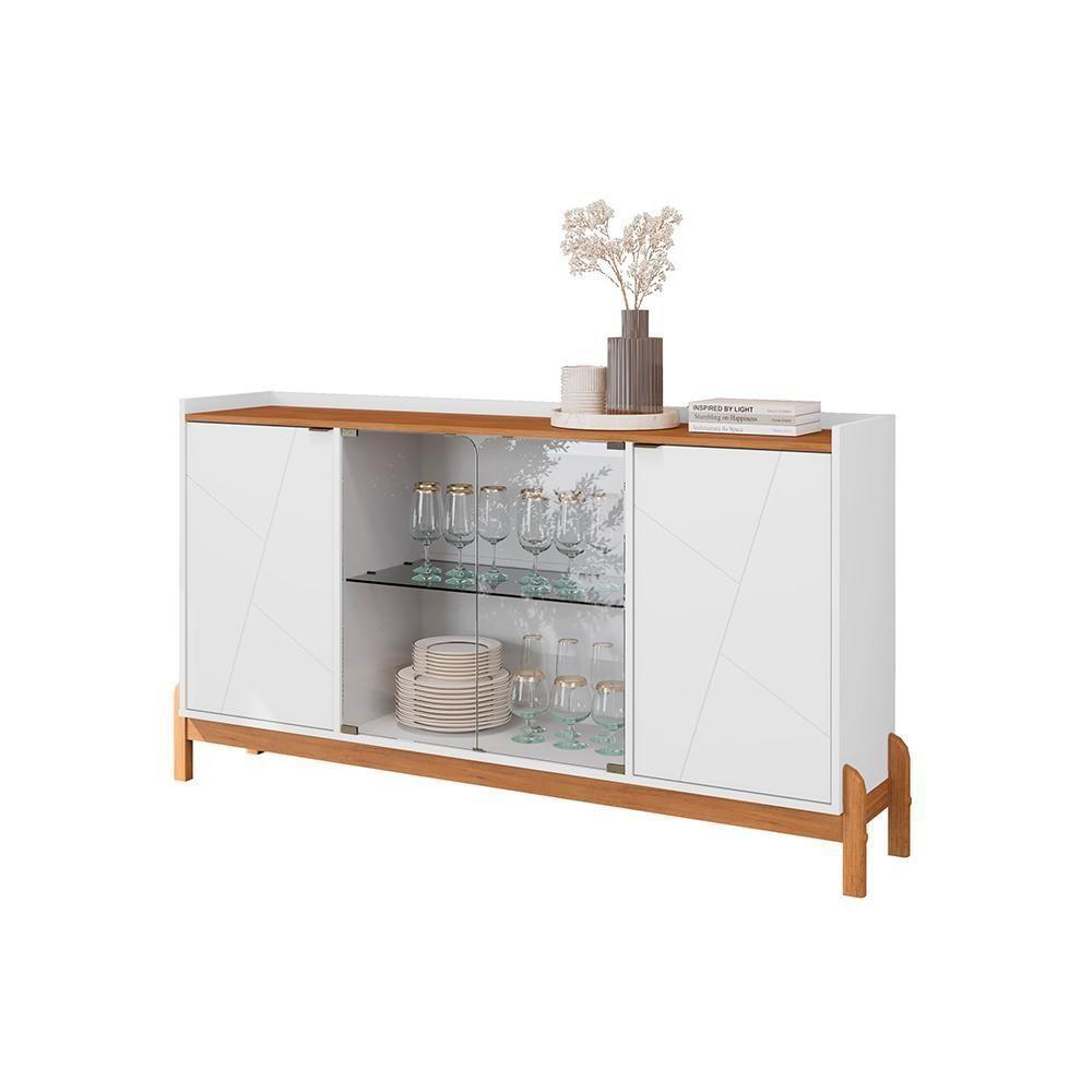 Aparador Buffet Bari Com 2 Portas E Pés De Madeira Maciça Branco cedro - 1