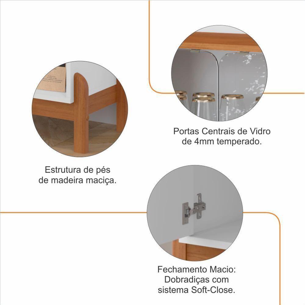 Aparador Buffet Bari Com 2 Portas E Pés De Madeira Maciça Branco cedro - 4