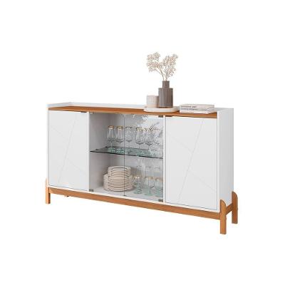 Aparador Buffet Bari Com 2 Portas E Pés De Madeira Maciça Branco cedro