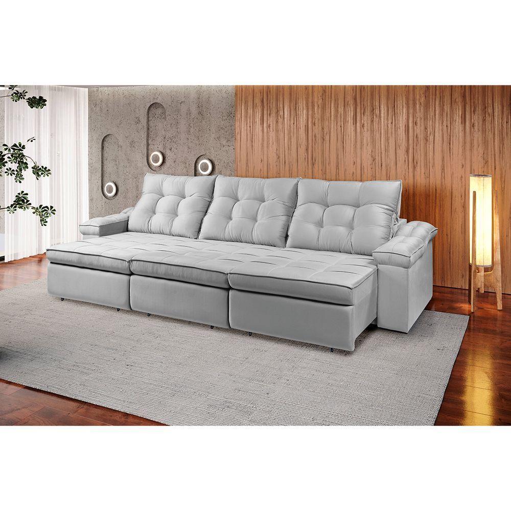 Sofá Retrátil Reclinável Houston 3m csr Studio Veludo Prata - 4