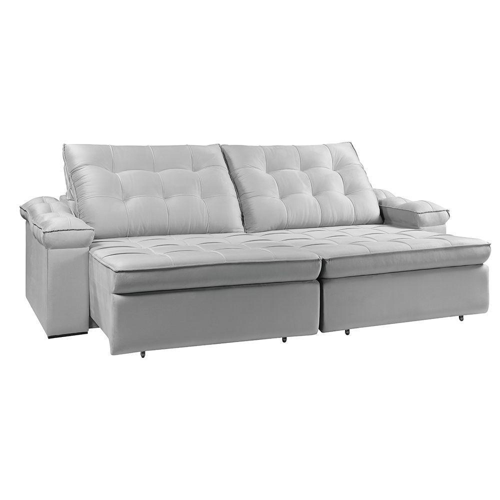 Sofá Retrátil Reclinável Houston 3m csr Studio Veludo Prata - 6