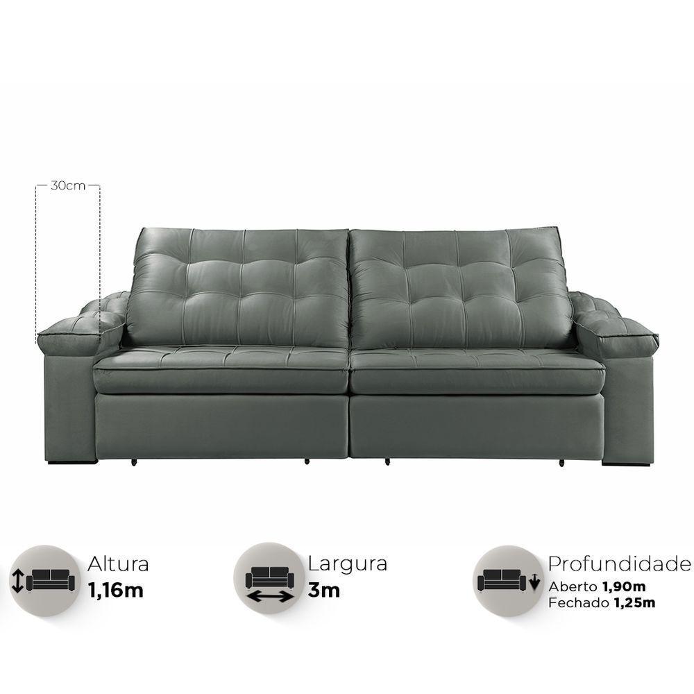Sofá Retrátil Reclinável Houston 3m csr Studio Veludo Grafite - 4