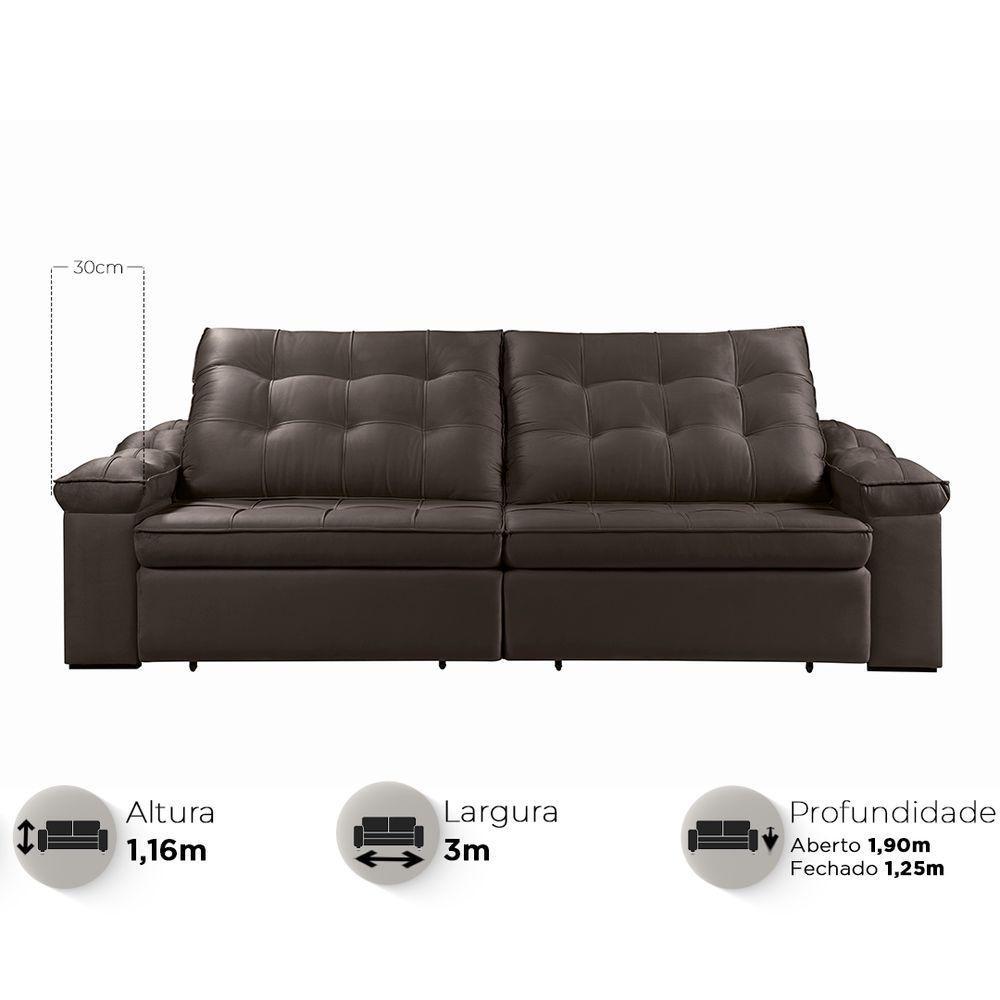 Sofá Retrátil Reclinável Houston 3m csr Studio Veludo Marrom - 6