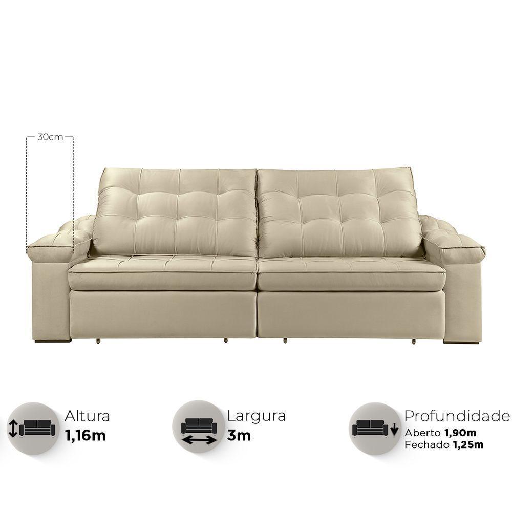 Sofá Retrátil Reclinável Houston 3m csr Studio Veludo Perola - 3