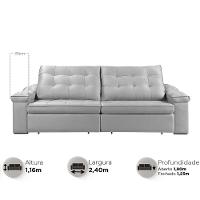 Sofá Retrátil Reclinável Houston 2,4m csr Studio Veludo Prata - 2