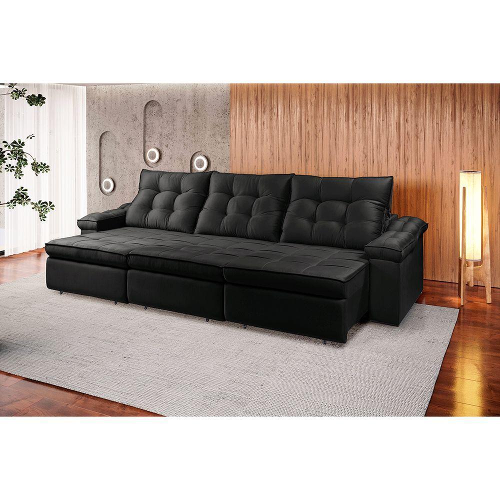 Sofá Retrátil Reclinável Houston 2,4m csr Studio Veludo Preto - 5