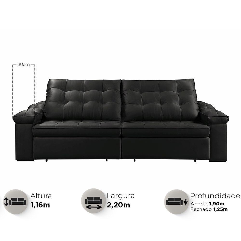 Sofá Retrátil Reclinável Houston 2,2m csr Studio Veludo Preto - 2