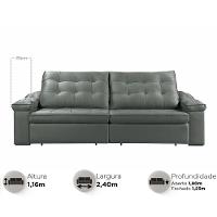 Sofá Retrátil Reclinável Houston 2,4m csr Studio Veludo Grafite