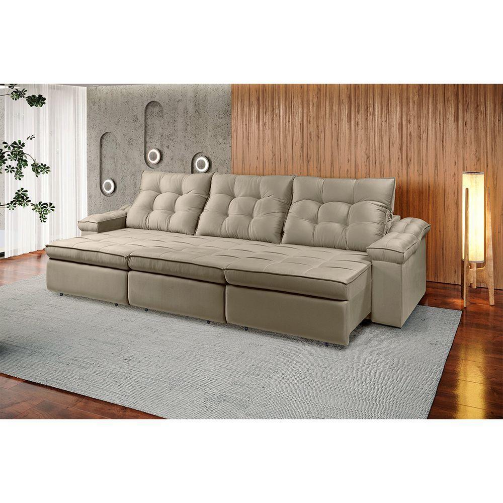 Sofá Retrátil Reclinável Houston 2,4m csr Studio Veludo Kaki - 3