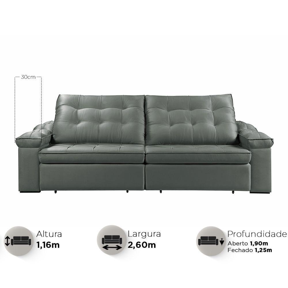 Sofá Retrátil Reclinável Houston 2,6m csr Studio Veludo Grafite - 3