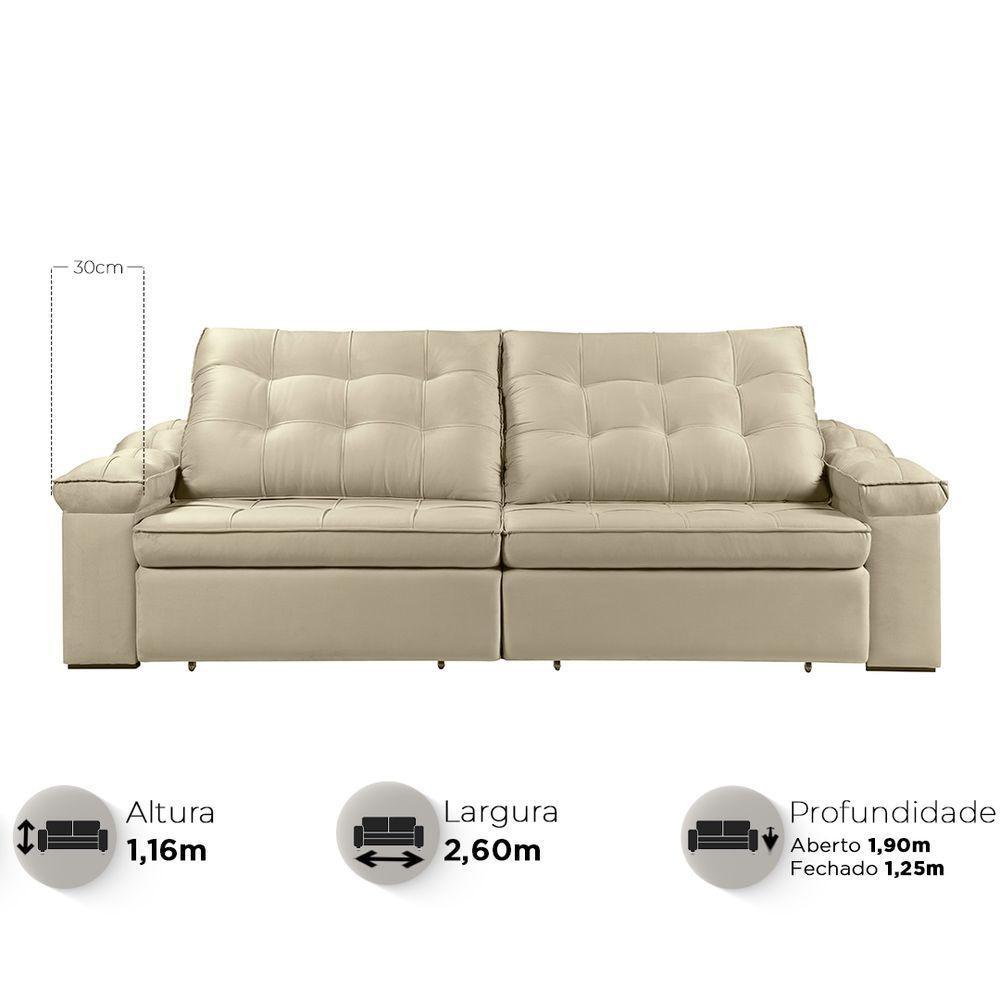 Sofá Retrátil Reclinável Houston 2,6m csr Studio Veludo Perola - 2