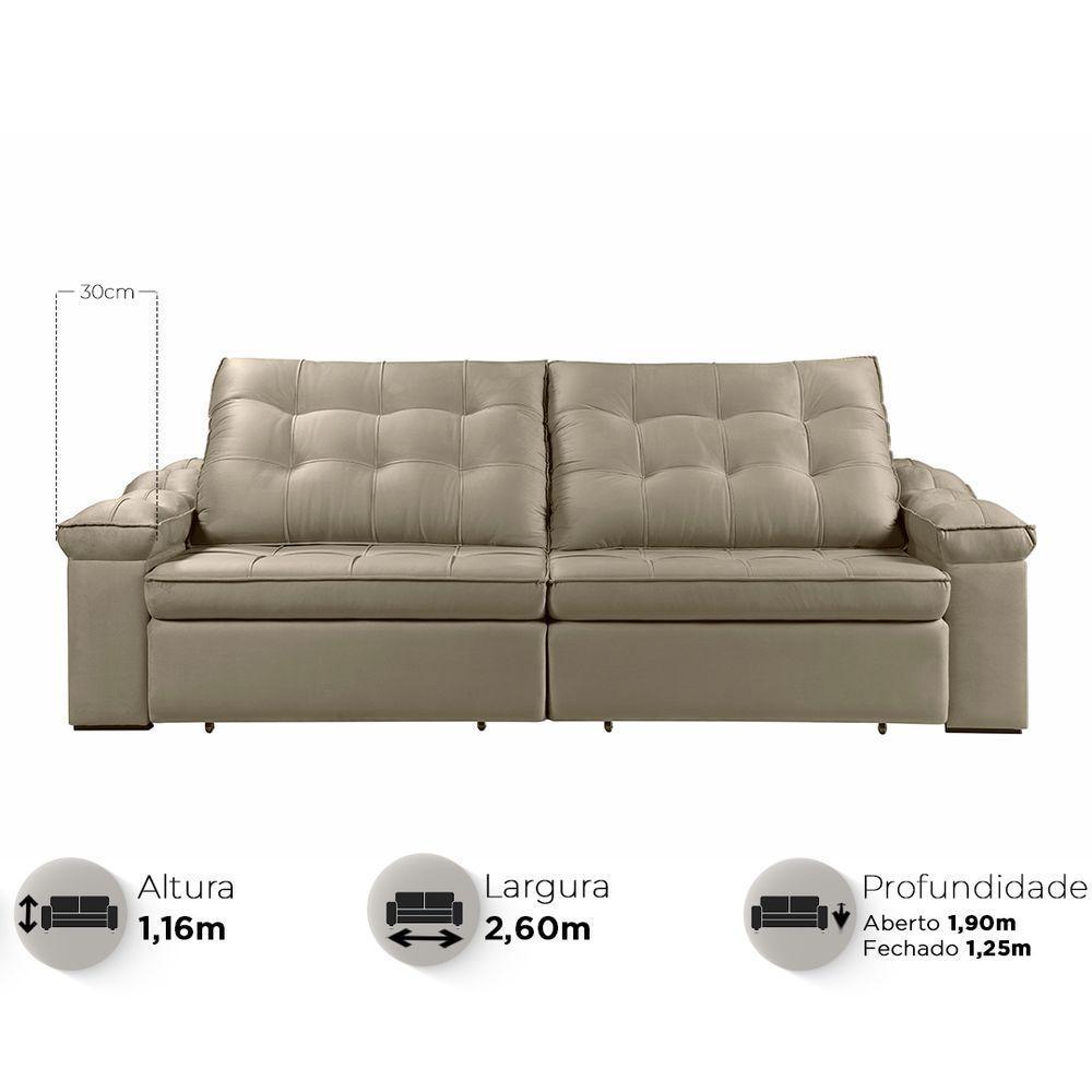 Sofá Retrátil Reclinável Houston 2,6m csr Studio Veludo Kaki - 3
