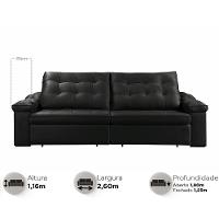 Sofá Retrátil Reclinável Houston 2,6m csr Studio Veludo Preto - 2