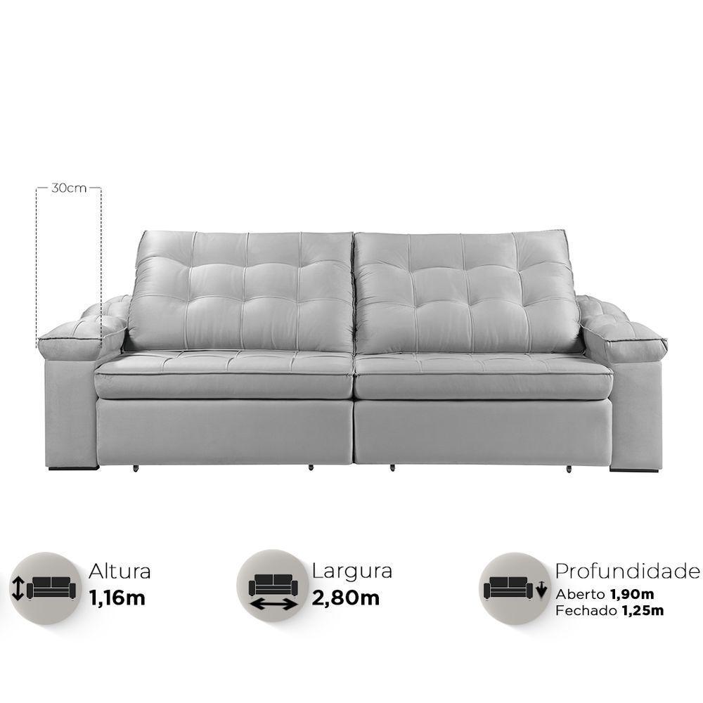 Sofá Retrátil Reclinável Houston 2,8m csr Studio Veludo Prata - 5
