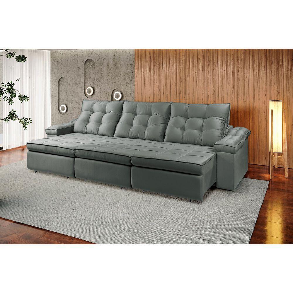 Sofá Retrátil Reclinável Houston 2,8m csr Studio Veludo Grafite - 4