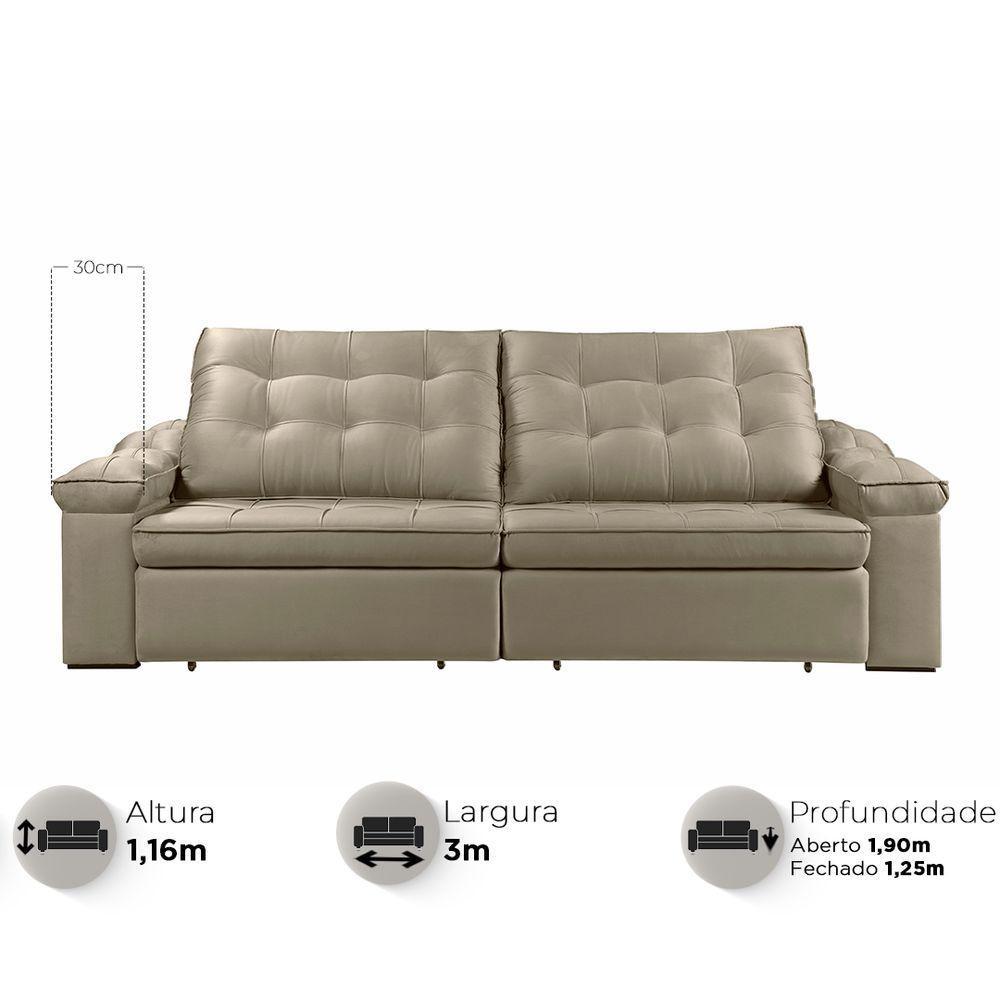 Sofá Retrátil Reclinável Houston 3m csr Studio Veludo Kaki - 2