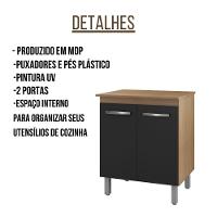 Balcão Multiuso Para Cozinha Serena 2 Portas Cor:savana Preto - 5
