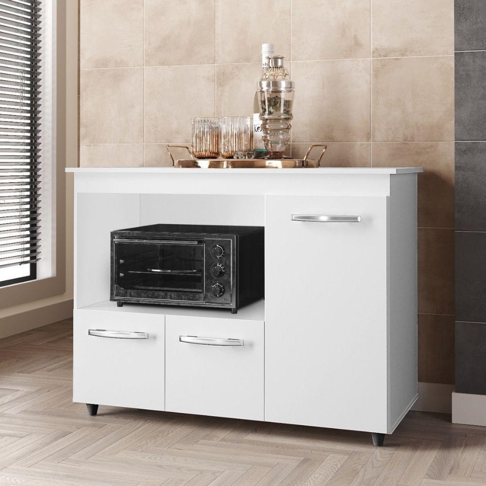 Balcão Multiuso Para Cozinha Liza 3 Portas Cor:branco - 2