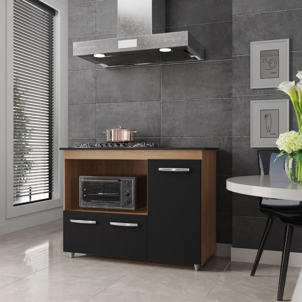 Balcão Para Cooktop Ana 5 Bocas 3 Portas Moblis Cor:savana Preto - 2