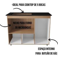 Balcão Para Cooktop Ana 5 Bocas 3 Portas Moblis Cor:savana Preto