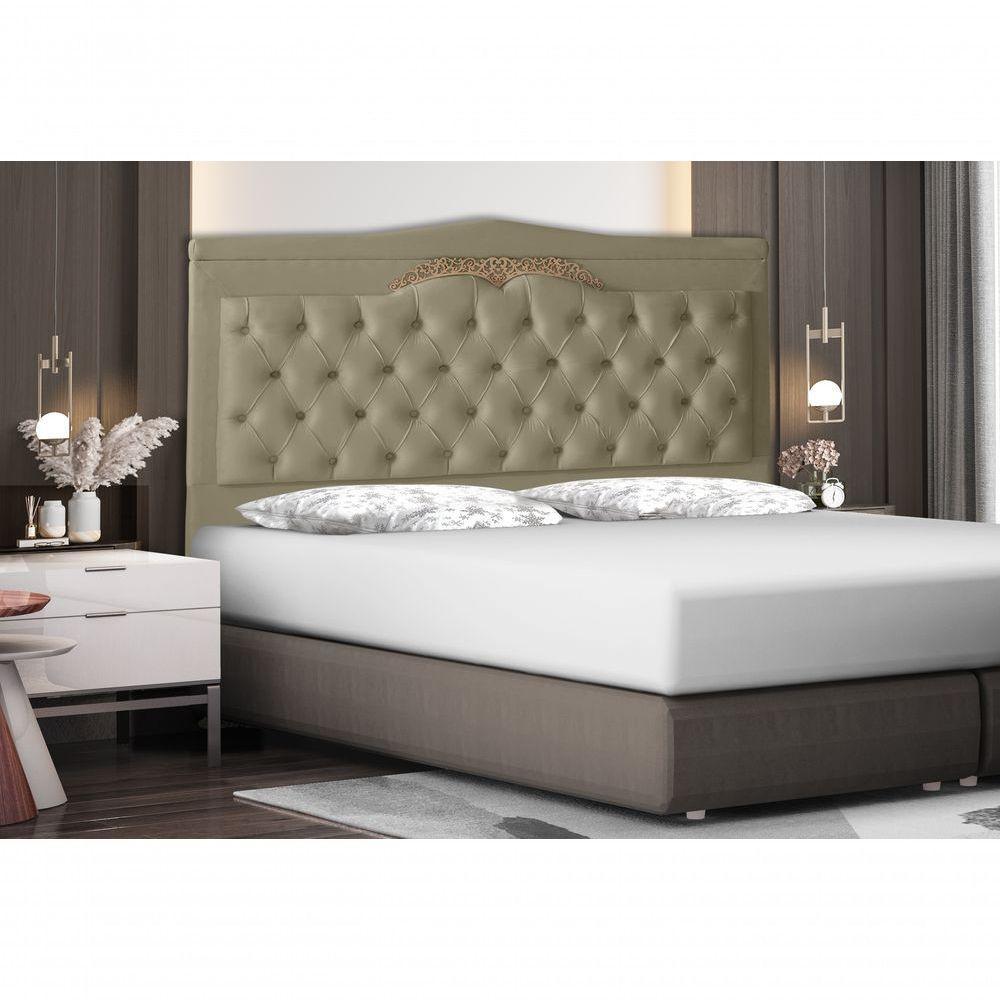 Cabeceira De Cama Box Helena Casal 140 Cm Capitonê Retro Botão Encapados Suede Bege Eli Móveis - 2
