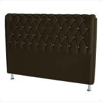 Cabeceira De Cama Box Jully Queen 160 Cm Botão Strass Suede Marrom Eli Móveis - 2