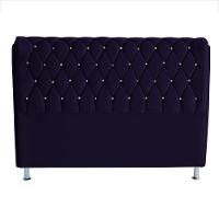 Cabeceira De Cama Box Jully Queen 160 Cm Botão Strass Suede Azul Marinho Eli Móveis - 1