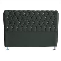 Cabeceira De Cama Box Jully Casal 140 Cm Botão Strass Suede Grafite Eli Móveis - 1