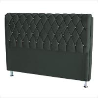 Cabeceira De Cama Box Jully Casal 140 Cm Botão Strass Suede Grafite Eli Móveis - 2