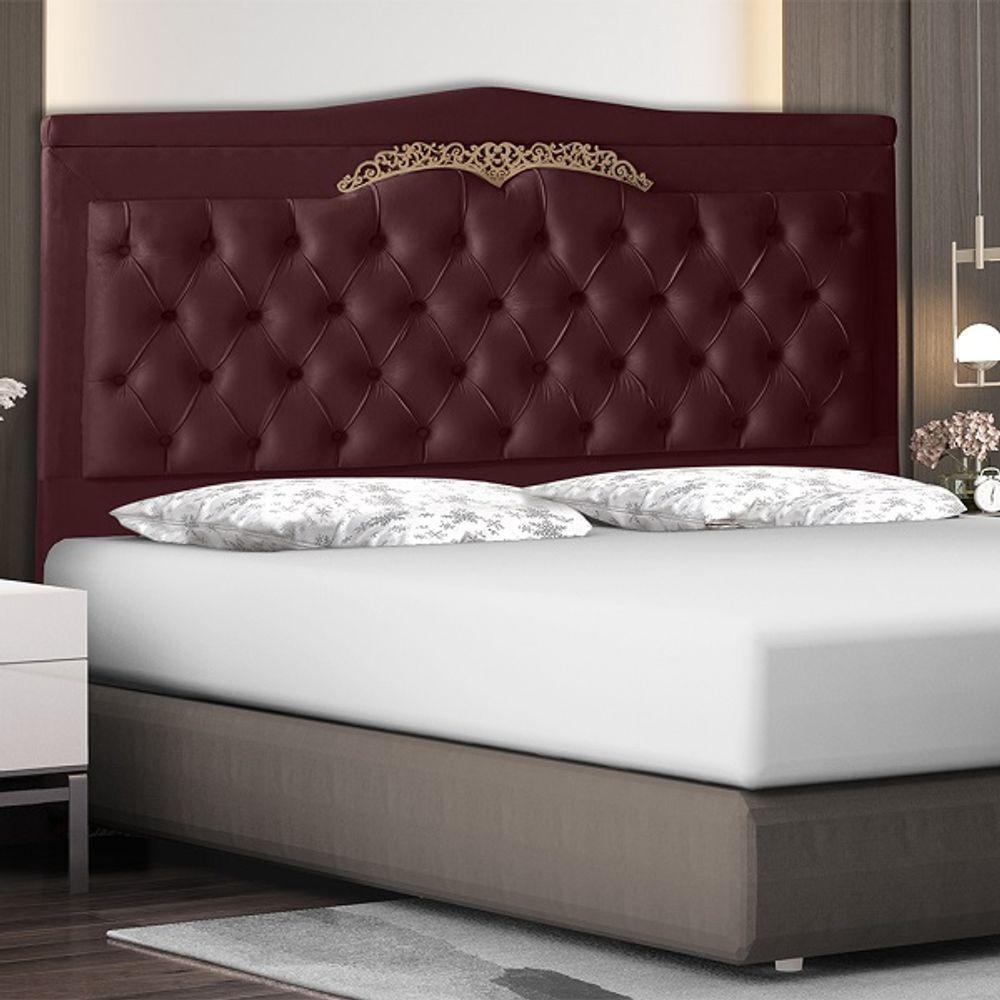 Cabeceira De Cama Box Helena Queen 160 Cm Capitonê Retro Botão Encapados Suede Vinho Eli Móveis - 1