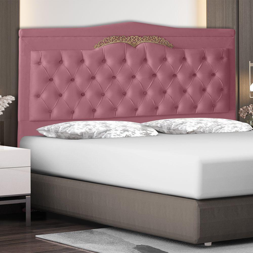 Cabeceira De Cama Box Helena Queen 160 Cm Capitonê Retro Botão Encapados Suede Rosa Bebê Eli Móveis - 2