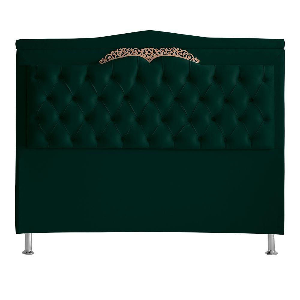 Cabeceira De Cama Box Helena Queen 160 Cm Capitonê Retro Botão Encapados Suede Verde Eli Móveis - 1