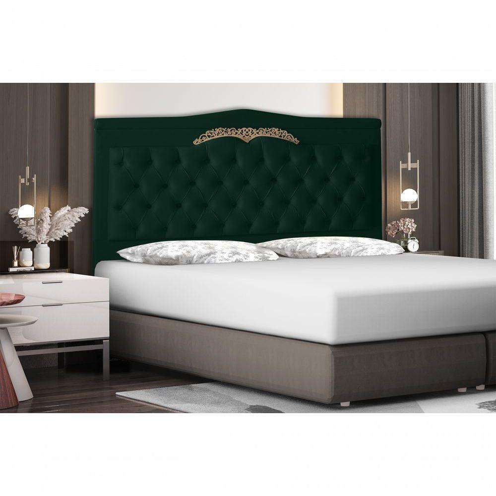 Cabeceira De Cama Box Helena Queen 160 Cm Capitonê Retro Botão Encapados Suede Verde Eli Móveis - 2