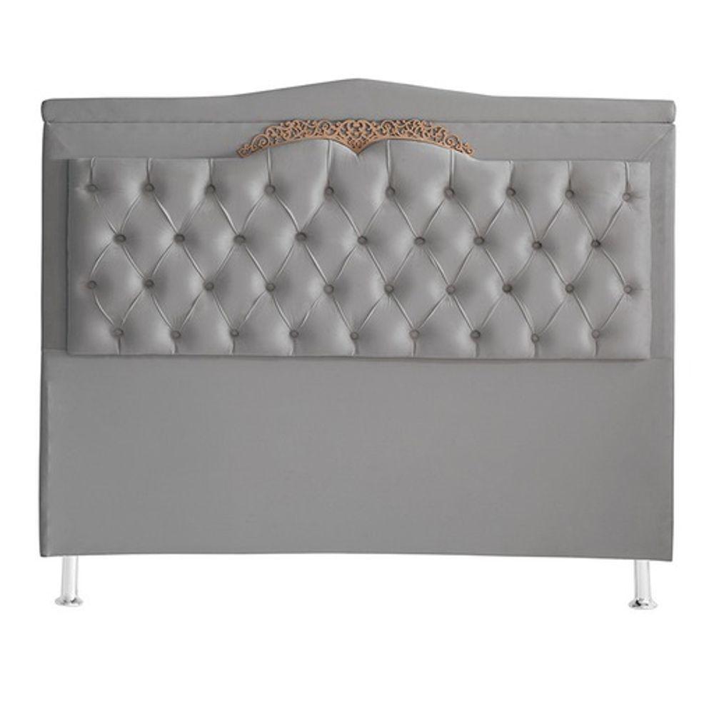 Cabeceira De Cama Box Helena King 195 Cm Capitonê Retro Botão Encapados Suede Prata Eli Móveis - 1