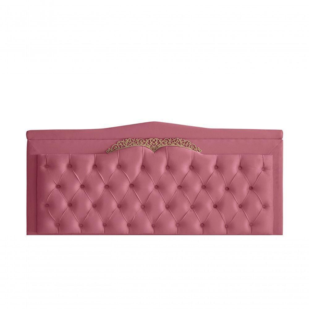 Cabeceira De Cama Box Painel Helena Casal 140 Cm Retro Capitonê Botão Encapados Suede Rosa Bebê Eli Móveis - 1