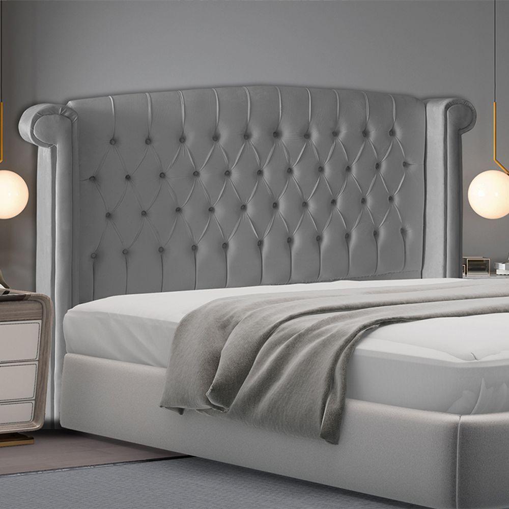 Cabeceira De Cama Box Luxo King 195 Cm Suede Prata Eli Móveis - 2