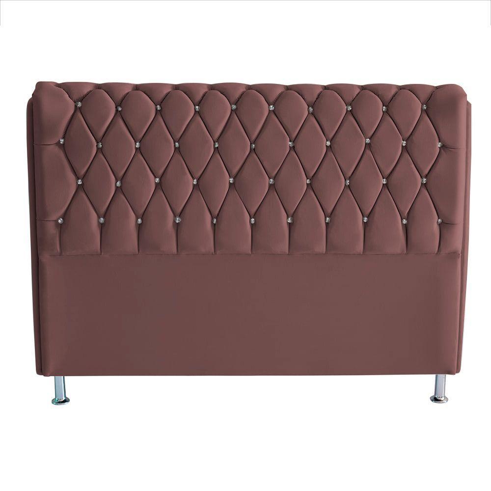 Cabeceira De Cama Box Jully Queen 160 Cm Botão Strass Suede Rosê Eli Móveis - 1