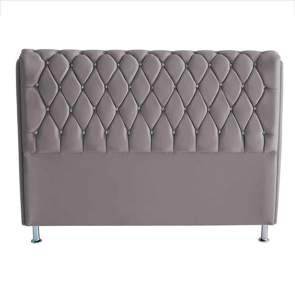 Cabeceira De Cama Box Jully Queen 160 Cm Botão Strass Suede Prata Eli Móveis - 1