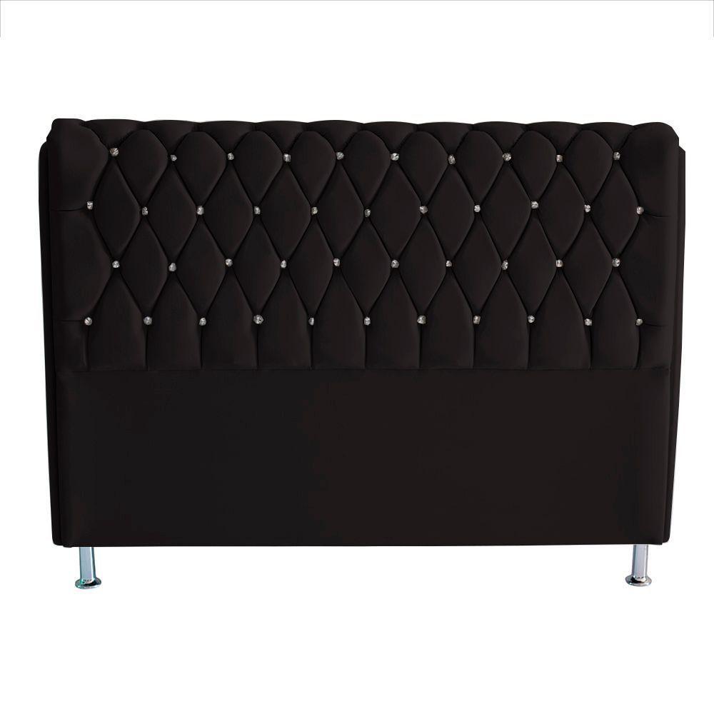 Cabeceira De Cama Box Jully Queen 160 Cm Botão Strass Suede Preto Eli Móveis - 1