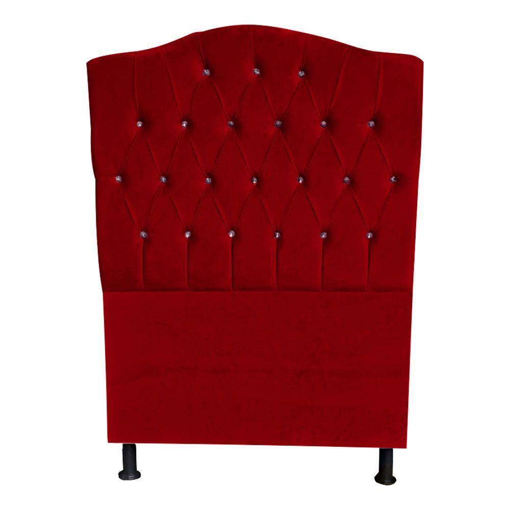 Cabeceira De Cama Box Princesa Solteiro 90 Cm Botão Strass Suede Vermelho Eli Móveis - 1
