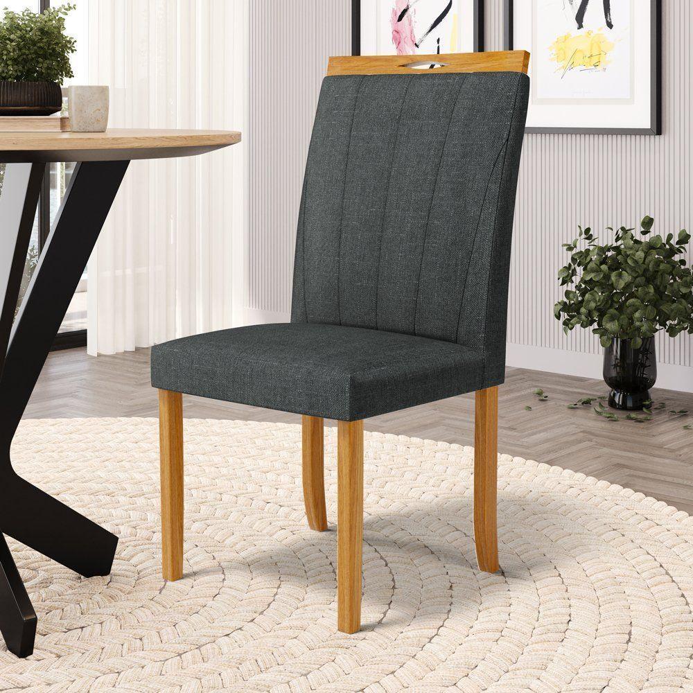 Cadeira Aurora Madeira Maciça Estofada Para Mesa De Jantar Linho Chumbo 406 - 4