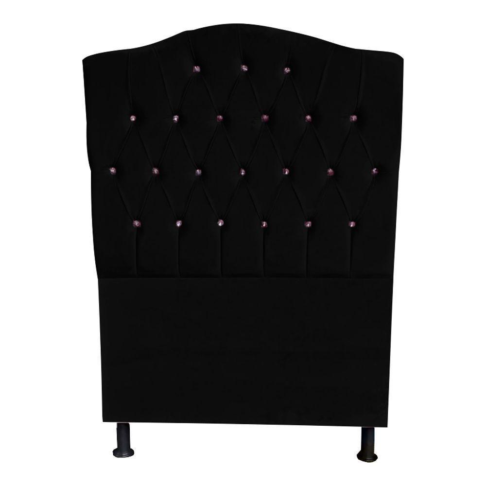 Cabeceira De Cama Box Princesa Solteiro 90 Cm Botão Strass Suede Preto Eli Móveis - 1