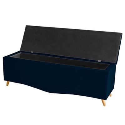 Kit Cabeceira De Cama Box E Calçadeira Baú Luxo Casal 140 Cm Suede Azul Marinho Eli Móveis