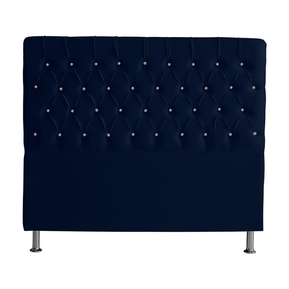 Cabeceira De Cama Box Paris King 195 Cm Botão Strass Suede Azul Marinho Eli Móveis - 2