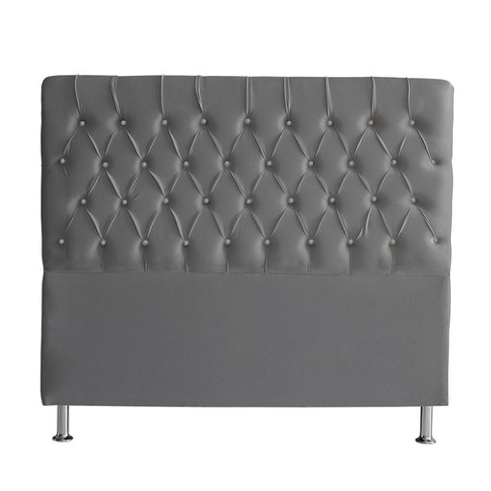 Cabeceira De Cama Box Paris Queen 160 Cm Botão Strass Suede Grafite Eli Móveis - 1
