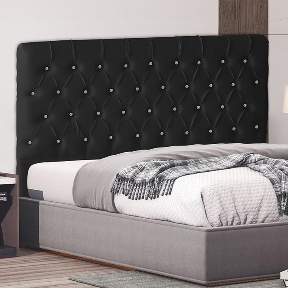 Cabeceira De Cama Box Paris Casal 140 Cm Botão Strass Suede Preto Eli Móveis - 2