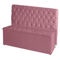 Kit Cabeceira De Cama Box E Calçadeira Baú Paris King 195 Cm Capitonê Suede Rosa Bebê Eli Móveis - 1