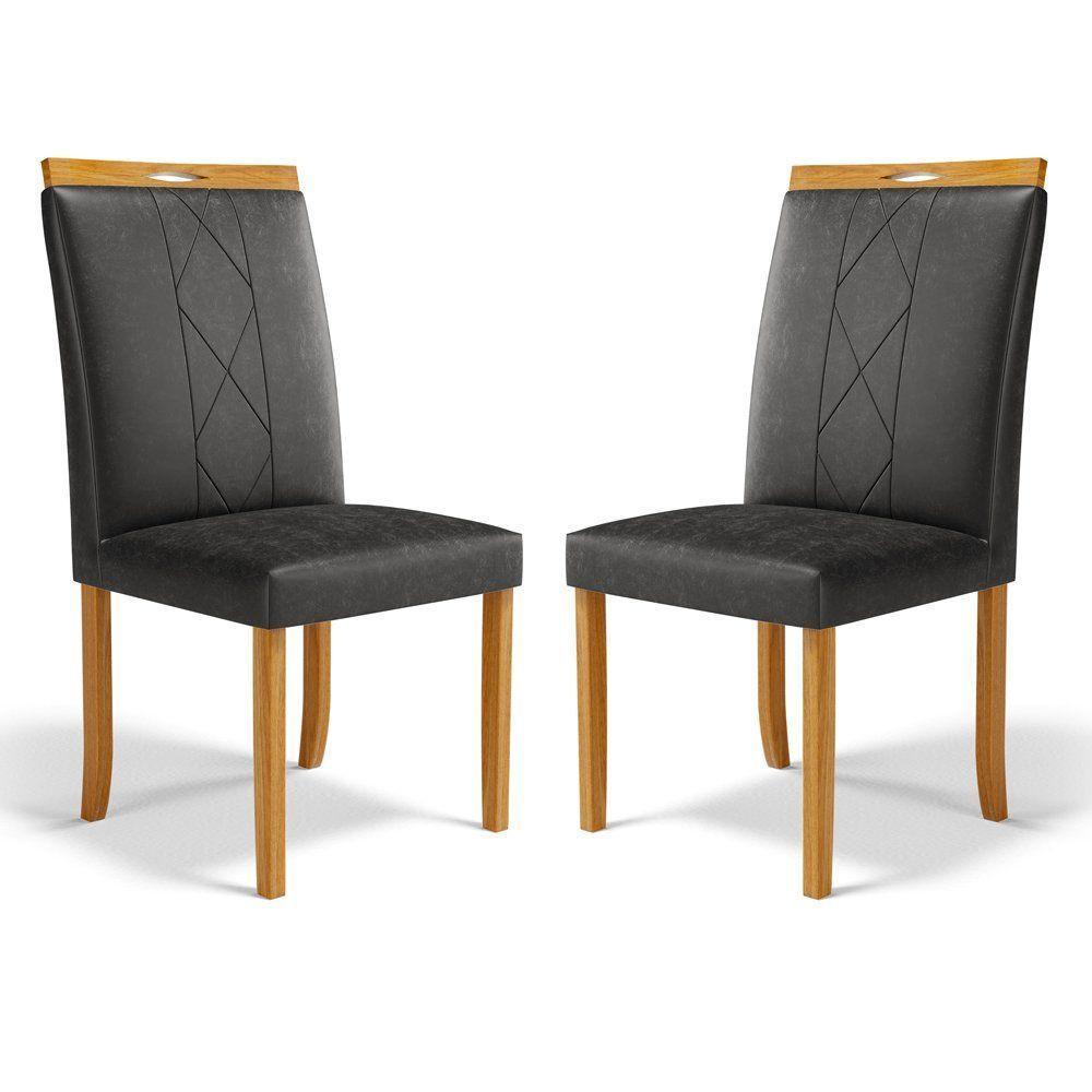 Kit Com 2 Cadeiras Ana Madeira Maciça Estofadas Para Mesa De Jantar Courino Preto 503 - 1
